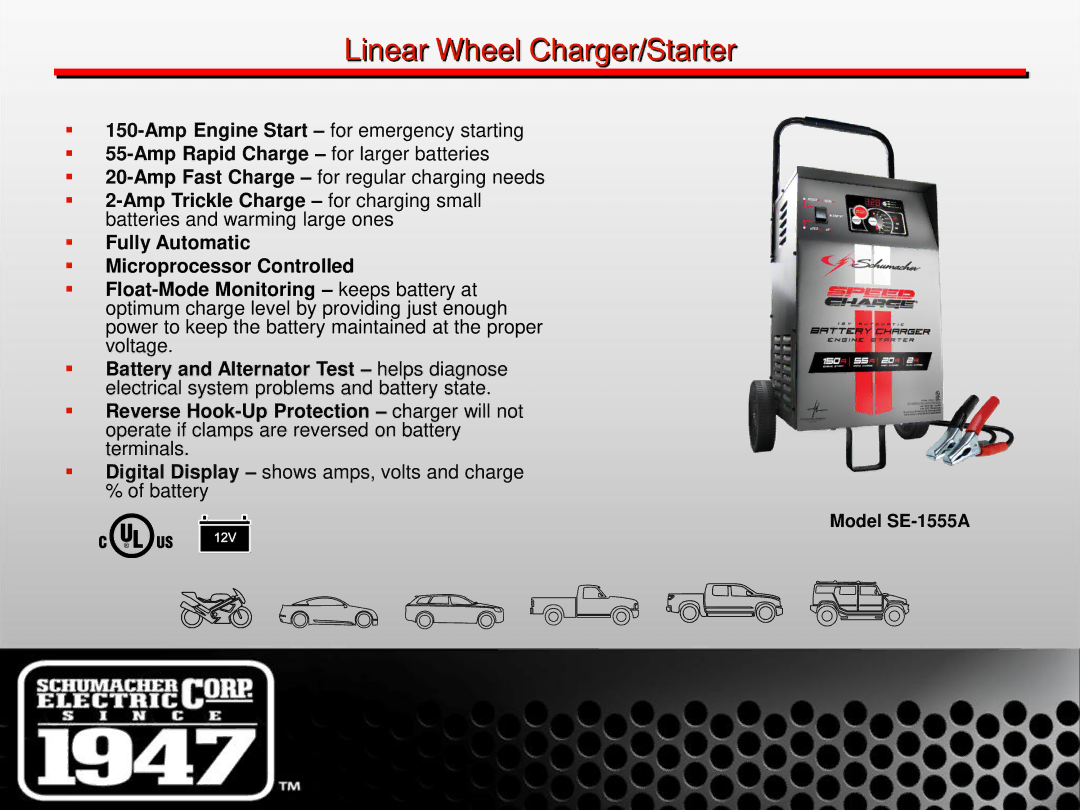 Schumacher manual Linear Wheel Charger/Starter, Model SE-1555A 