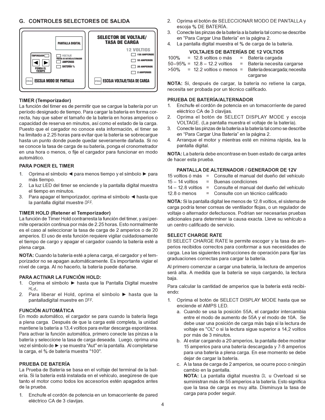 Schumacher SE-1555A owner manual Controles Selectores DE Salida 