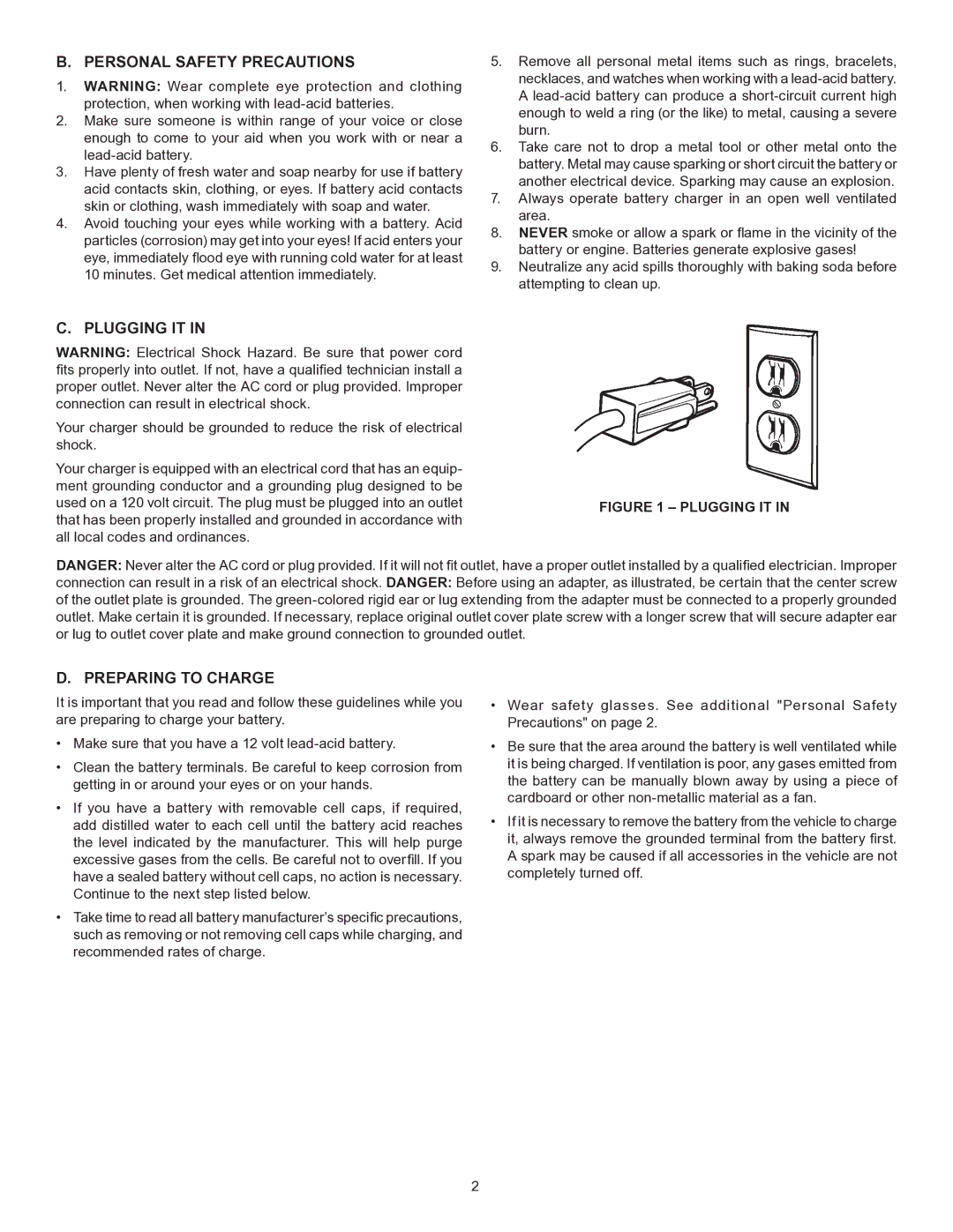 Schumacher SE-1555A owner manual Personal Safety Precautions, Preparing to Charge 