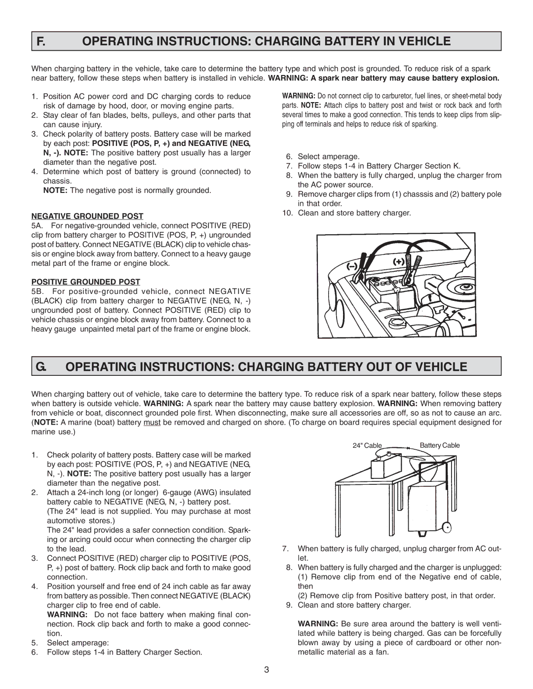 Schumacher SE-2001, SE-4022 SE-6030, SE-4020 owner manual Operating Instructions Charging Battery in Vehicle 