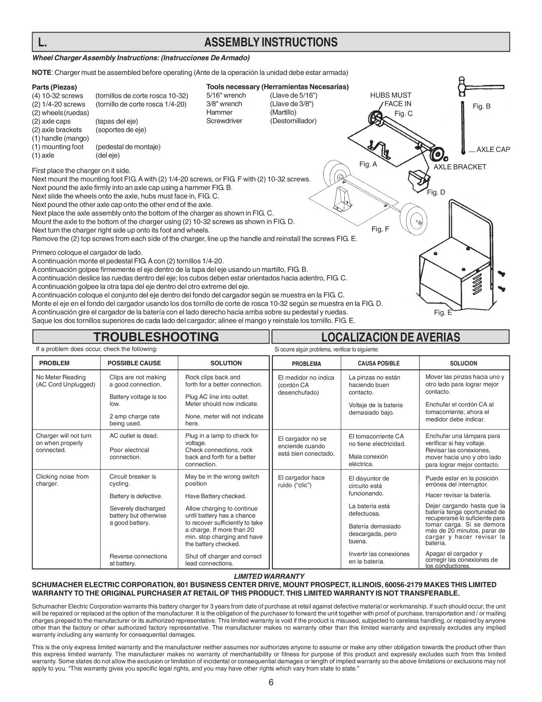 Schumacher SE-2001, SE-4022 SE-6030, SE-4020 Assembly Instructions, Troubleshooting, Localizacion DE Averias, Parts Piezas 