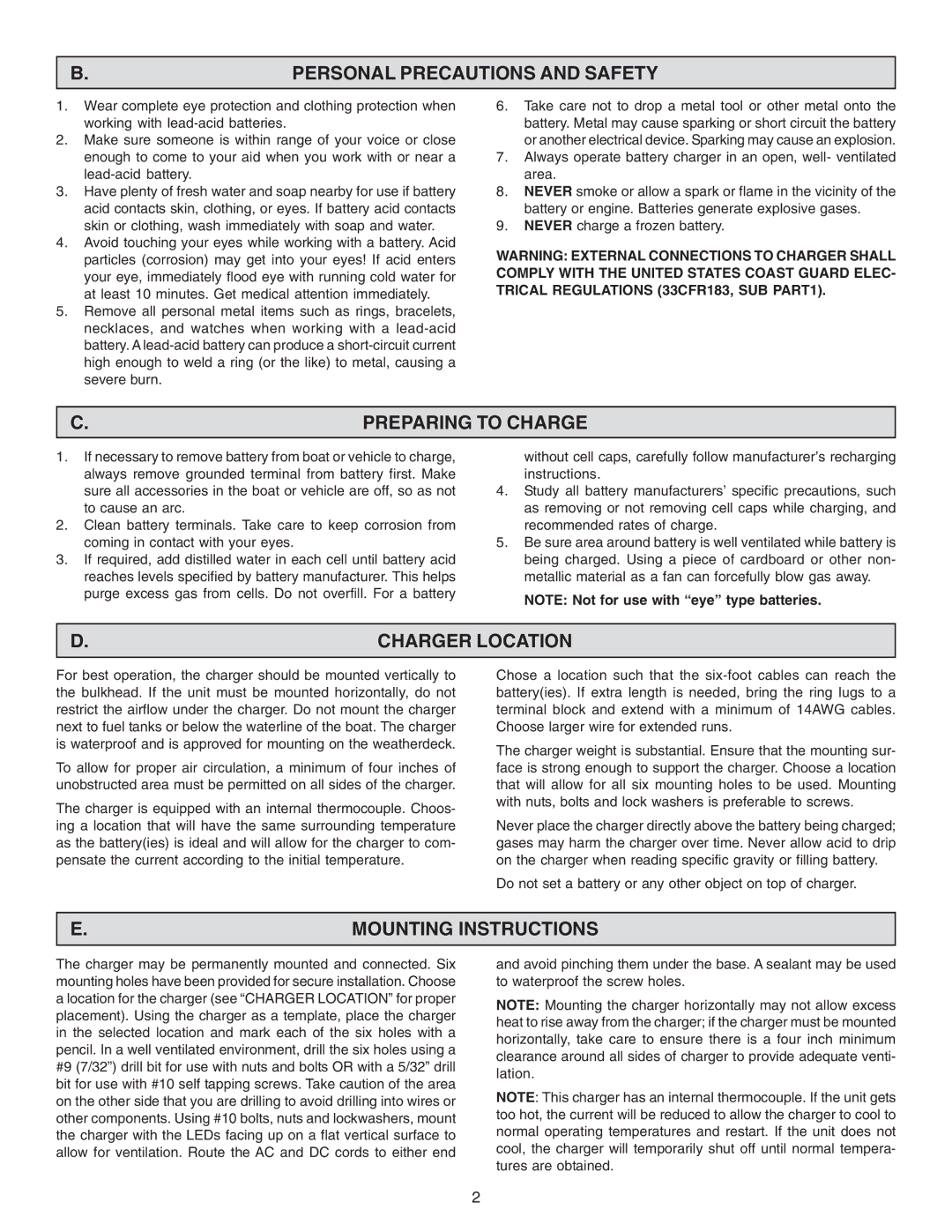 Schumacher SE-210A, SS-210A Personal Precautions and Safety, Preparing to Charge, Charger Location, Mounting Instructions 