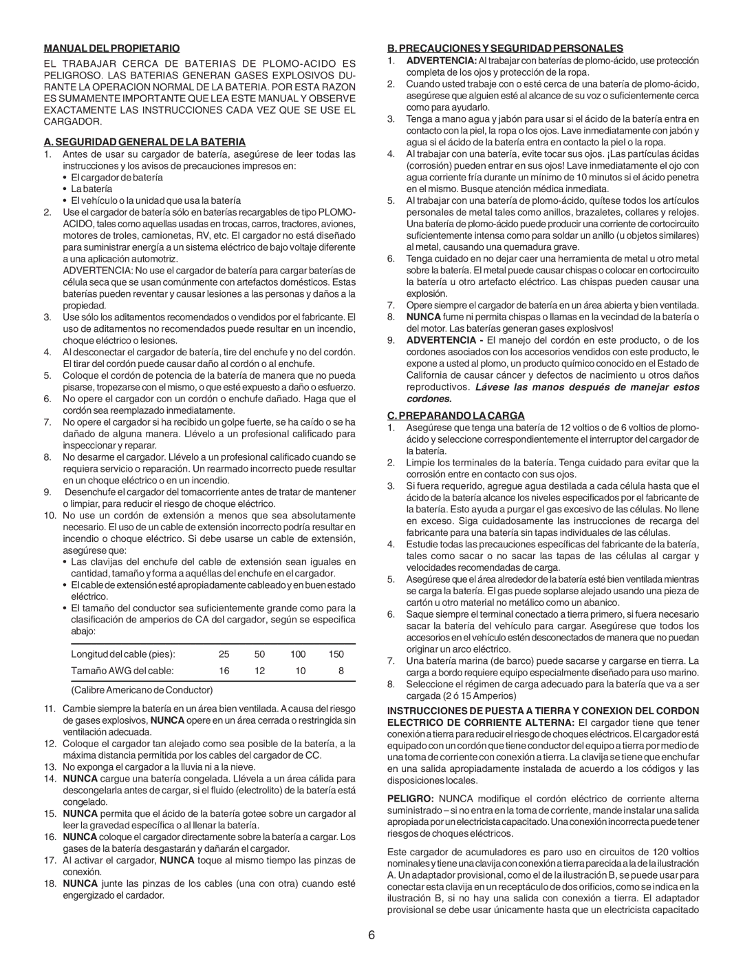 Schumacher SE-2150MA Manual DEL Propietario, Seguridad General DE LA Bateria, Precauciones Y Seguridad Personales 