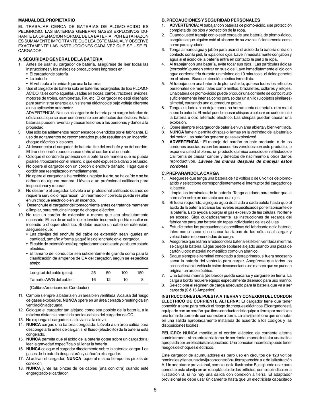 Schumacher SE-2152MA Manual DEL Propietario, Seguridad General DE LA Bateria, Precauciones Y Seguridad Personales 