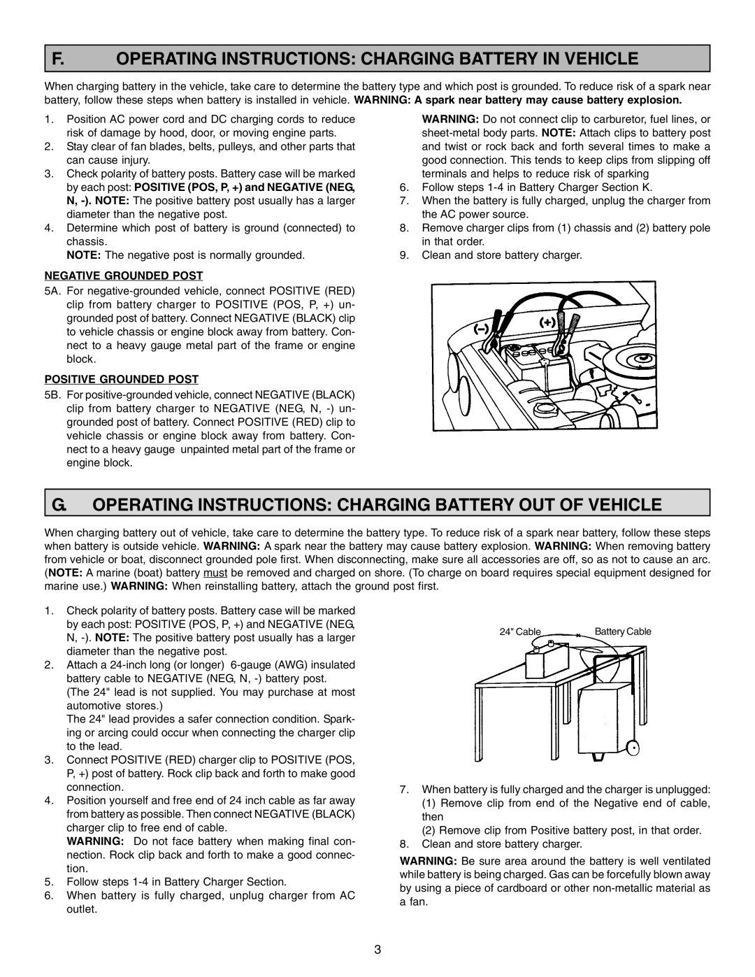 Schumacher SE-2254 owner manual Operating Instructions Charging Battery in Vehicle 