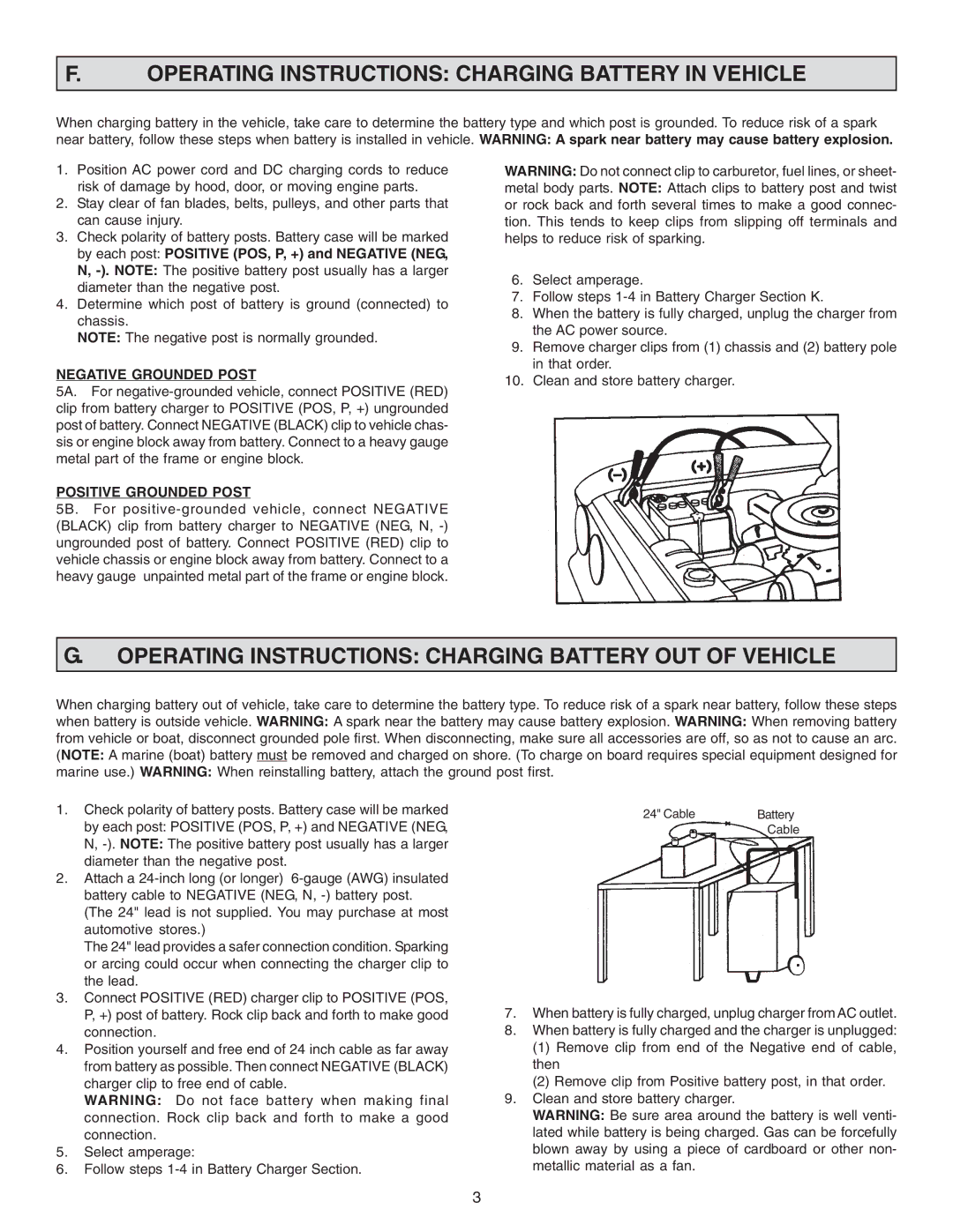 Schumacher SE-8050, SE-2352, SE-3000, SE-2158, SE-6030, SF-3000, SF-8050 Operating Instructions Charging Battery in Vehicle 