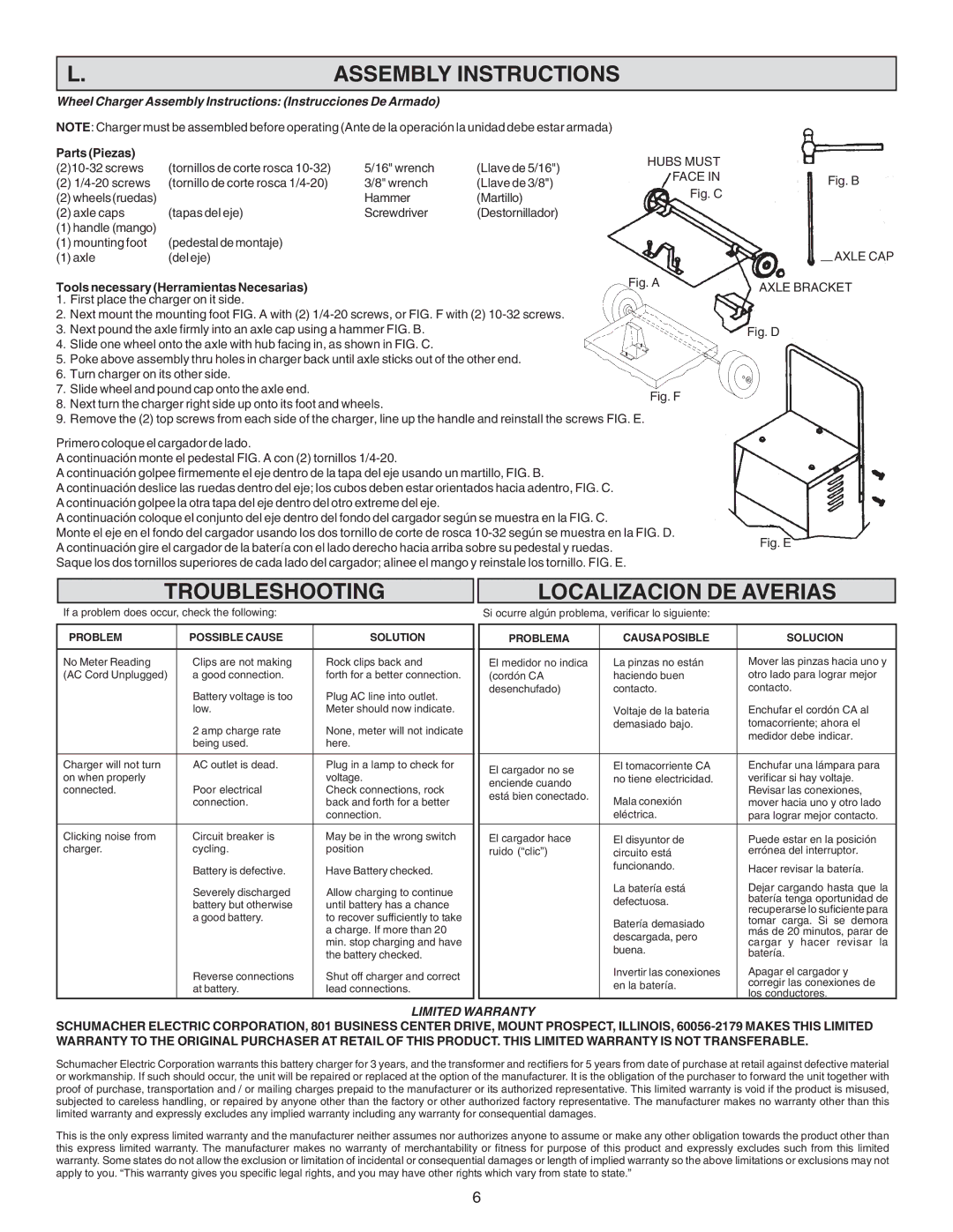 Schumacher SF-8050, SE-2352, SE-3000, SE-2158 Assembly Instructions, Troubleshooting, Localizacion DE Averias, Parts Piezas 