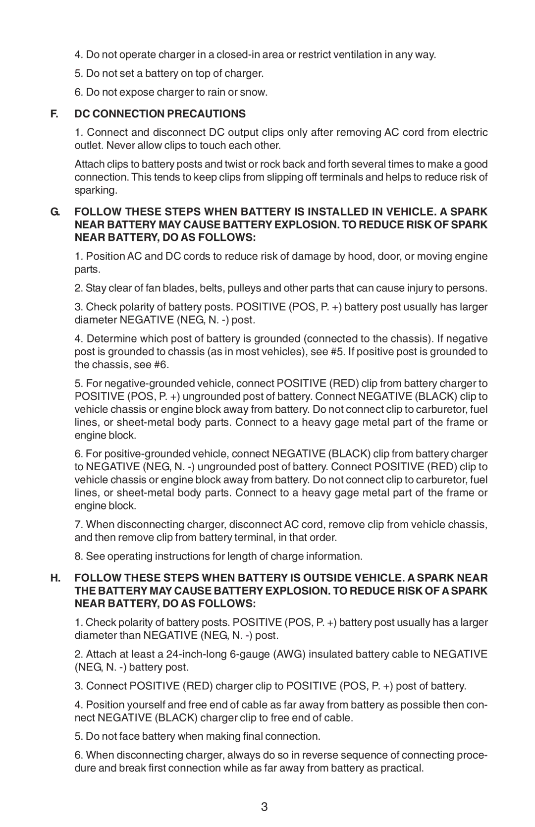 Schumacher SE-1252MA, SE-3005 important safety instructions DC Connection Precautions 