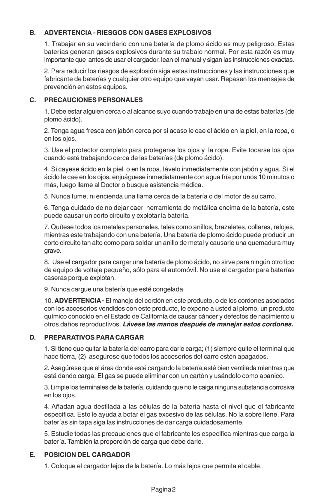 Schumacher SE-3005, SE-1252MA Advertencia Riesgos CON Gases Explosivos, Precauciones Personales, Preparativos Para Cargar 