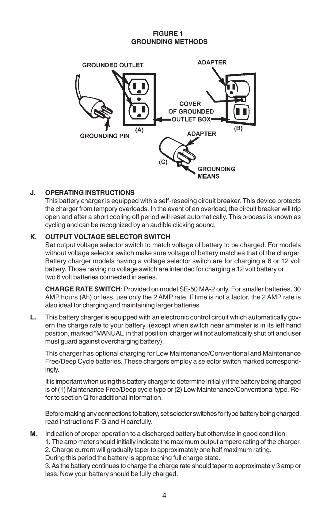 Schumacher SE-3004, SE-40MAP, SE-50-MA-2 Grounding Methods Operating Instructions, Output Voltage Selector Switch 