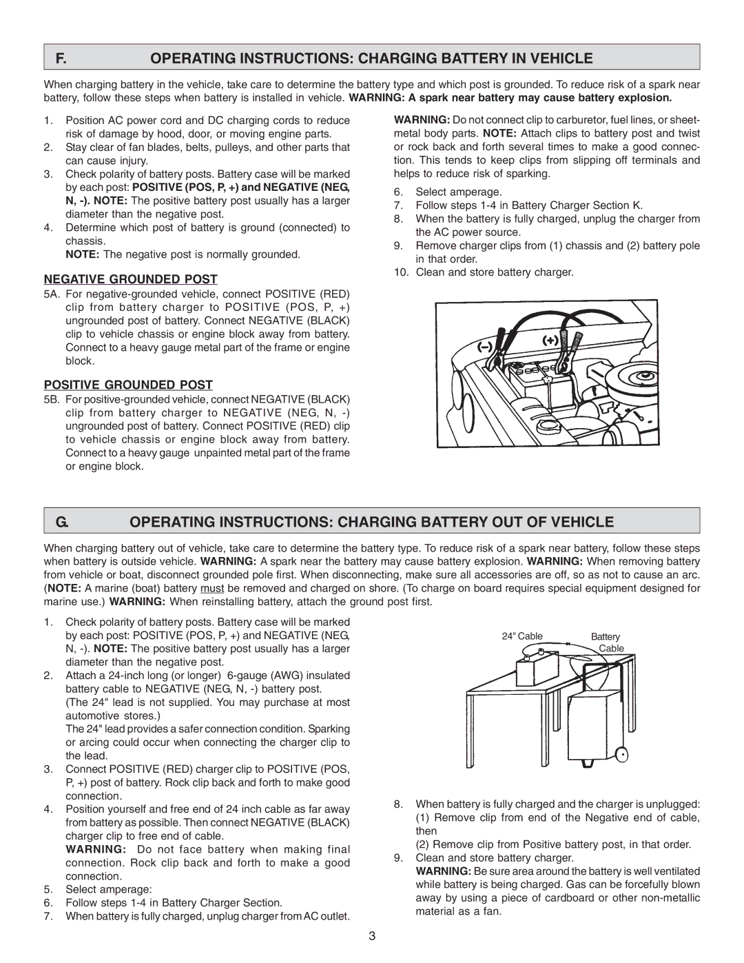 Schumacher SE-4220 owner manual Operating Instructions Charging Battery in Vehicle 