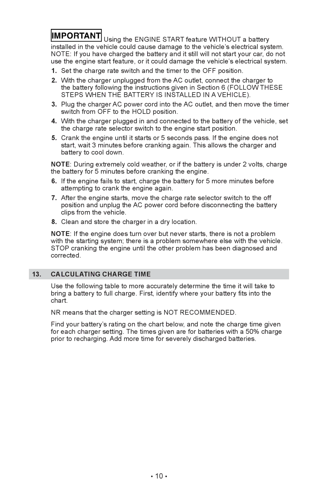 Schumacher SE-4225 owner manual Calculating Charge Time 