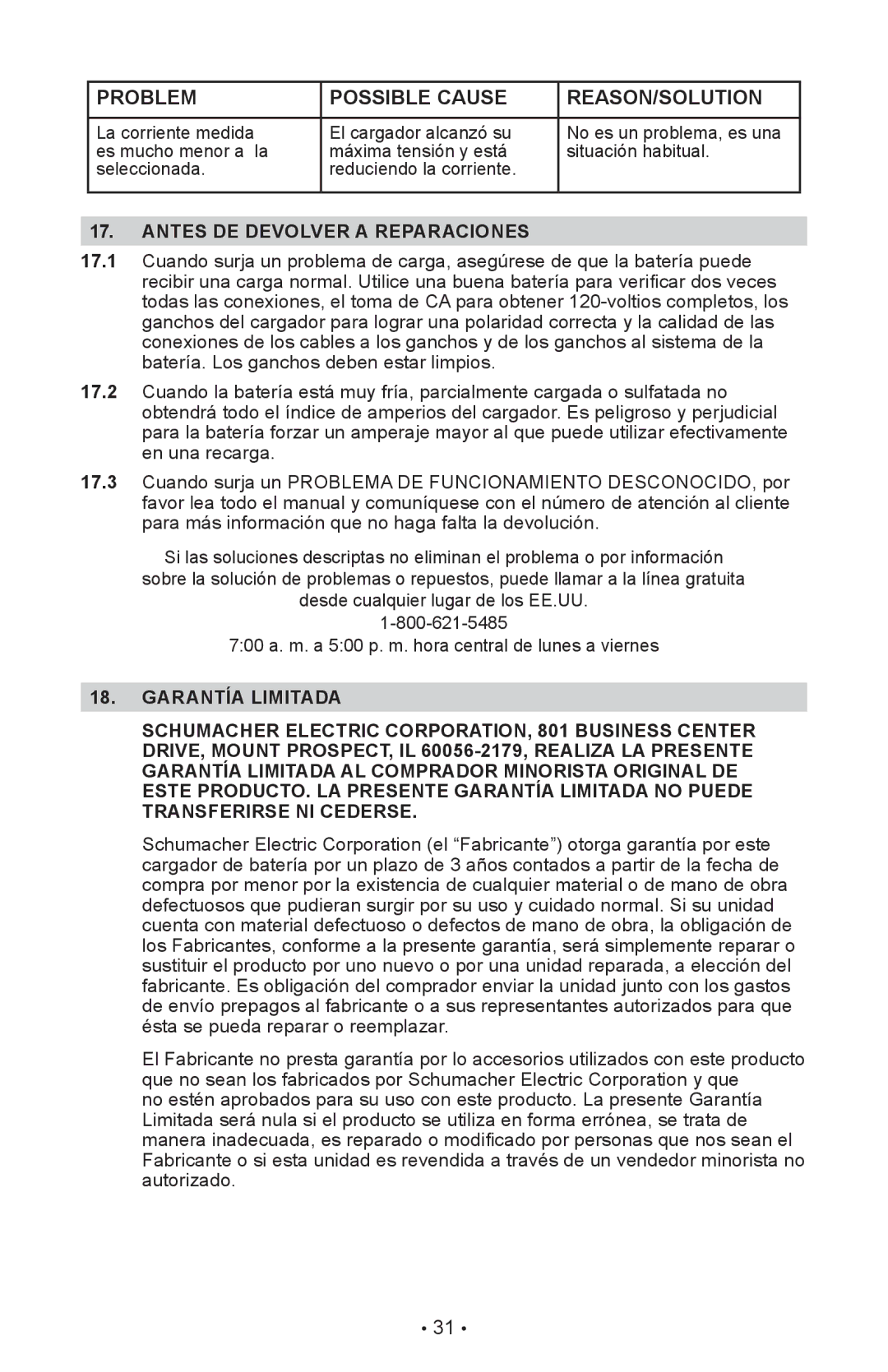 Schumacher SE-4225 owner manual Antes DE Devolver a Reparaciones 