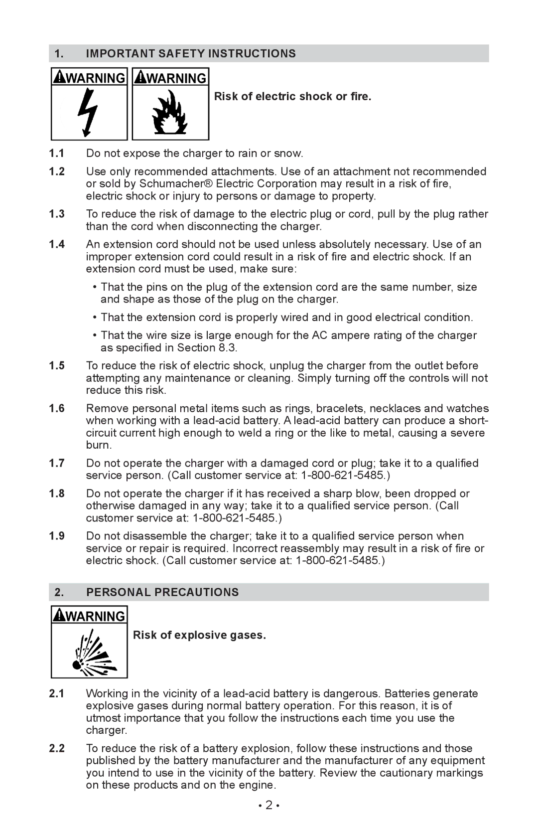 Schumacher SE-4225 owner manual Important Safety Instructions, Risk of electric shock or fire, Personal Precautions 