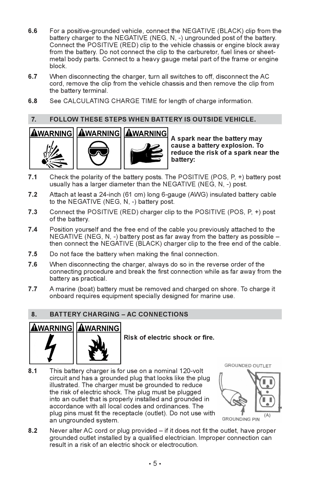 Schumacher SE-4225 owner manual Follow These Steps When Battery is Outside Vehicle, Battery Charging AC Connections 