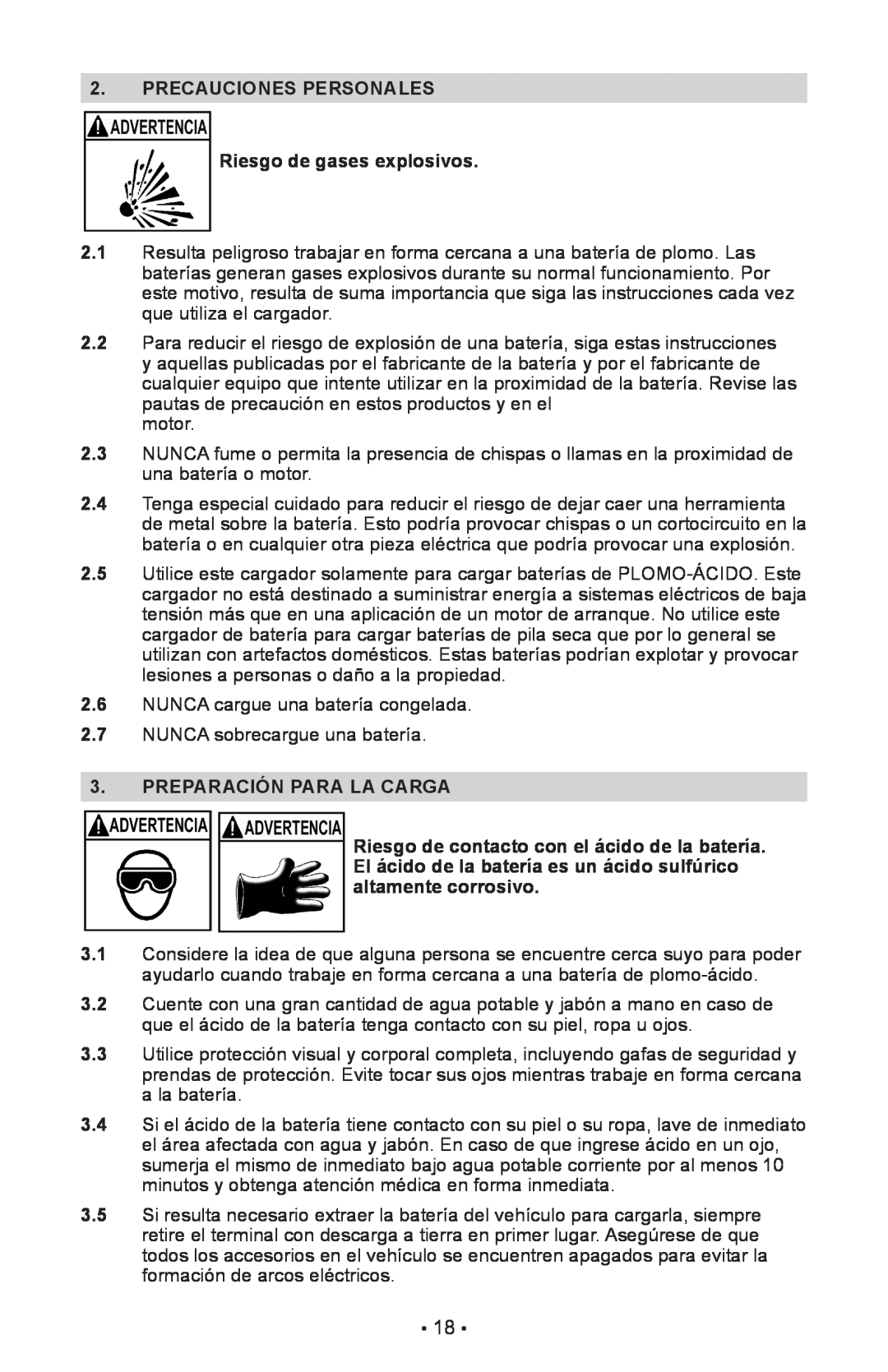 Schumacher SE-4225 owner manual PRECAUCIONES PERSONALES Riesgo de gases explosivos, Preparación Para La Carga 