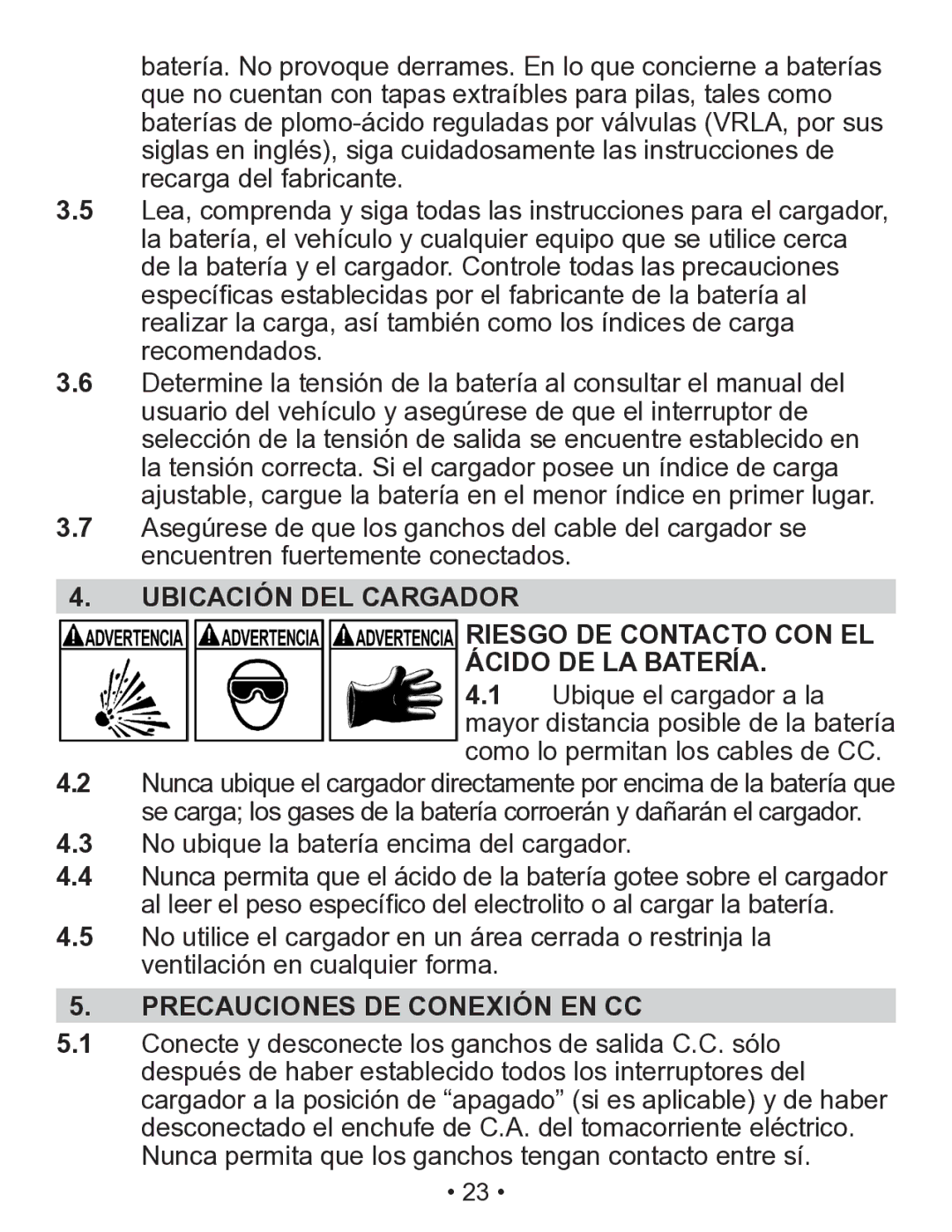 Schumacher SEM-1562A owner manual Precauciones DE Conexión EN CC 