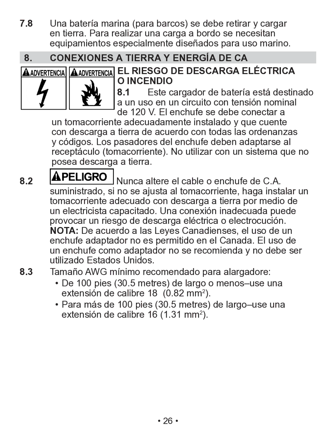 Schumacher SEM-1562A owner manual Conexiones a tierra y energía de CA, EL Riesgo DE Descarga Eléctrica Incendio 