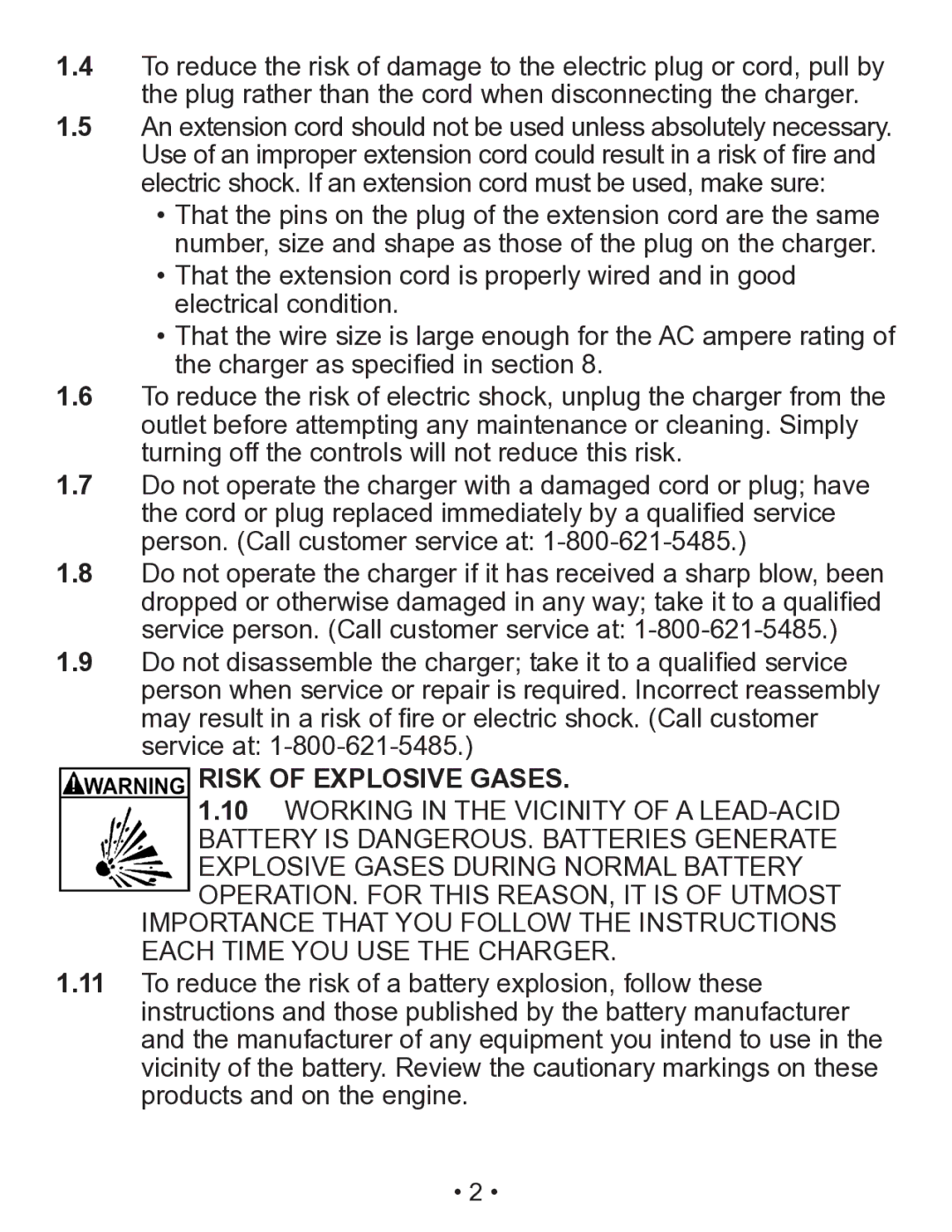 Schumacher SEM-1562A owner manual Risk of Explosive Gases 