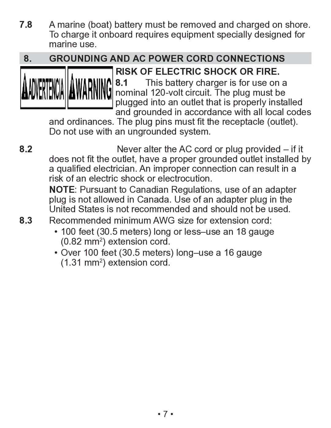 Schumacher SEM-1562A owner manual Grounding and ac power cord connections, Risk of Electric Shock or Fire 