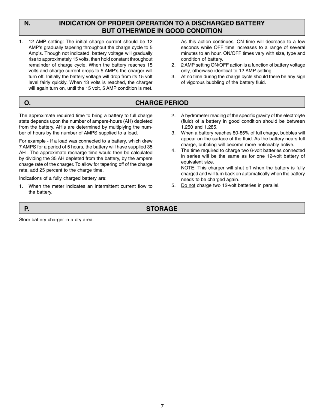 Schumacher SF-520MA, SF-1275A, SF-5212A, SF-125A owner manual Charge Period, Storage 