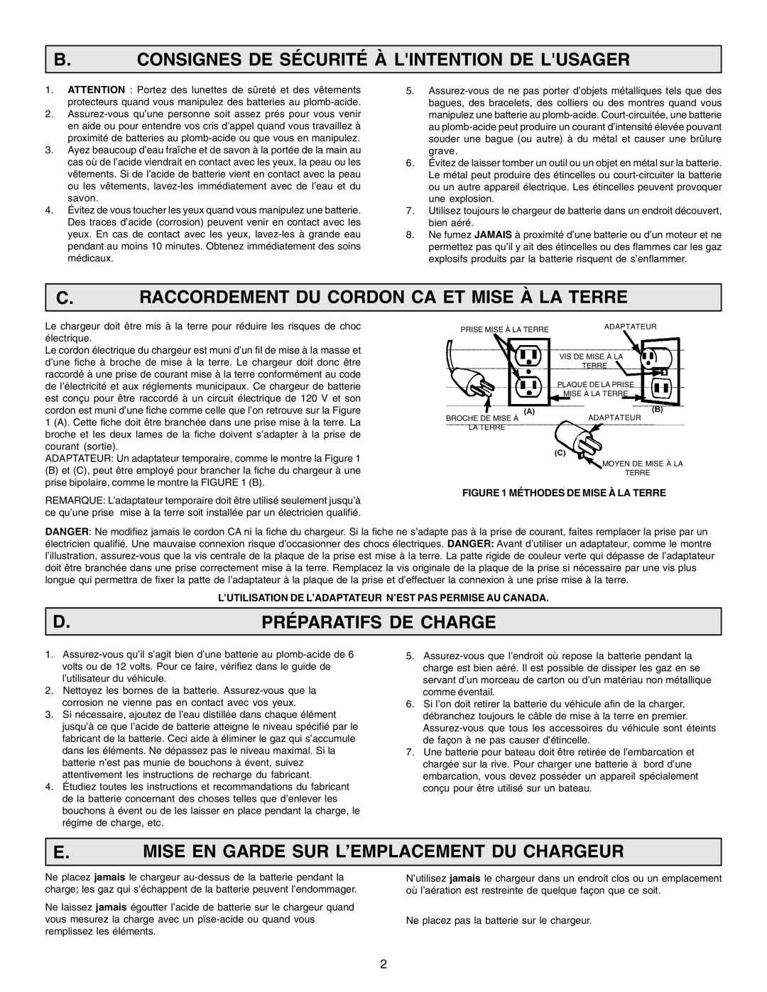 Schumacher SF-200-30 Consignes DE Sécurité À Lintention DE Lusager, Raccordement DU Cordon CA ET Mise À LA Terre 