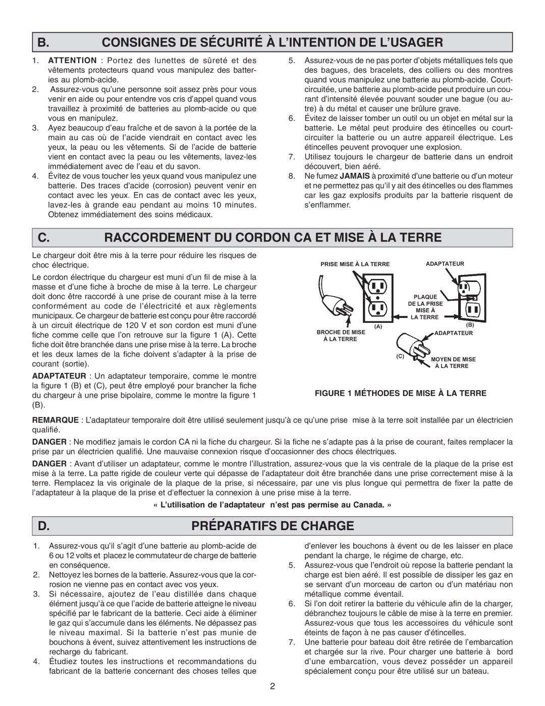 Schumacher SF-2254 Consignes DE Sécurité À L’INTENTION DE L’USAGER, Raccordement DU Cordon CA ET Mise À LA Terre 