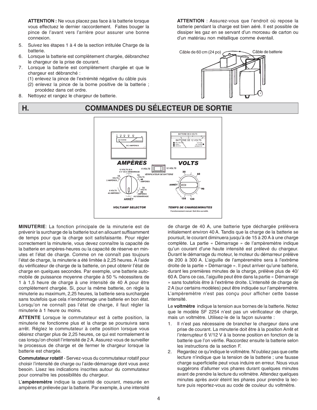 Schumacher SF-2254 owner manual Commandes DU Sélecteur DE Sortie, Ampères Volts 