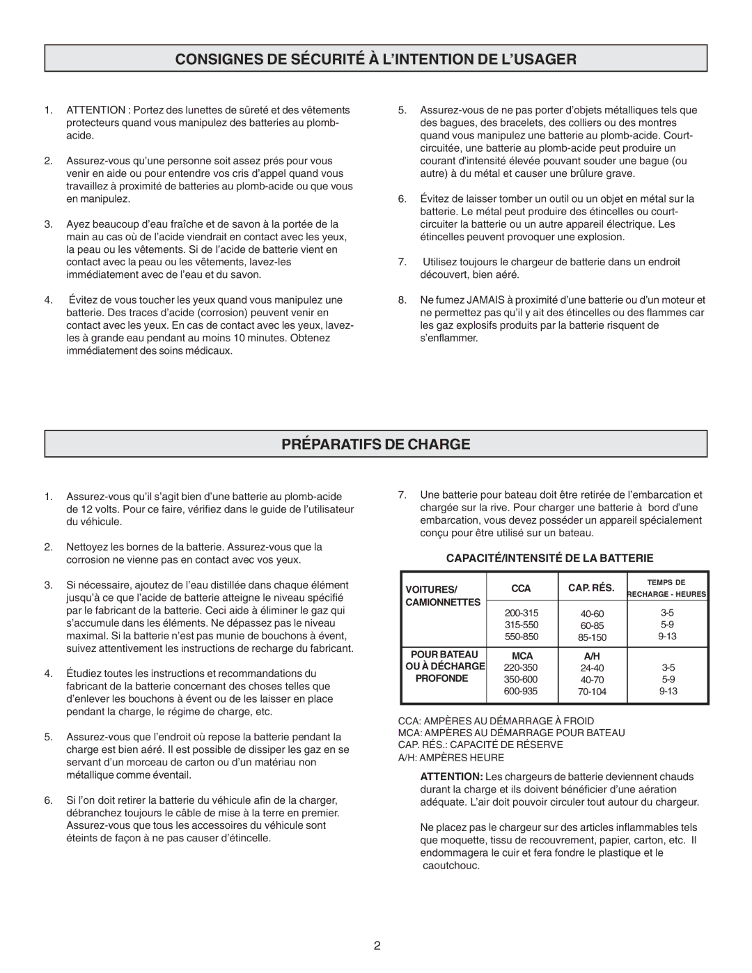 Schumacher SF-51A-PE owner manual Consignes DE Sécurité À L’INTENTION DE L’USAGER, Préparatifs DE Charge 