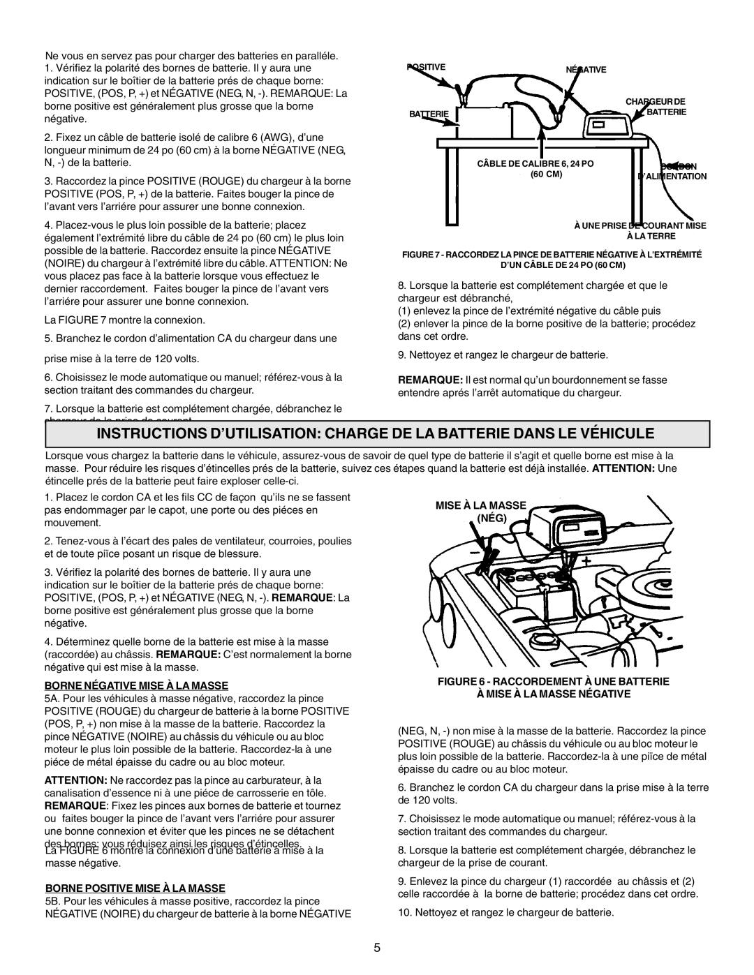 Schumacher SF-51A-PE owner manual Borne Négative Mise À LA Masse, Borne Positive Mise À LA Masse, Mise À LA Masse NÉG 