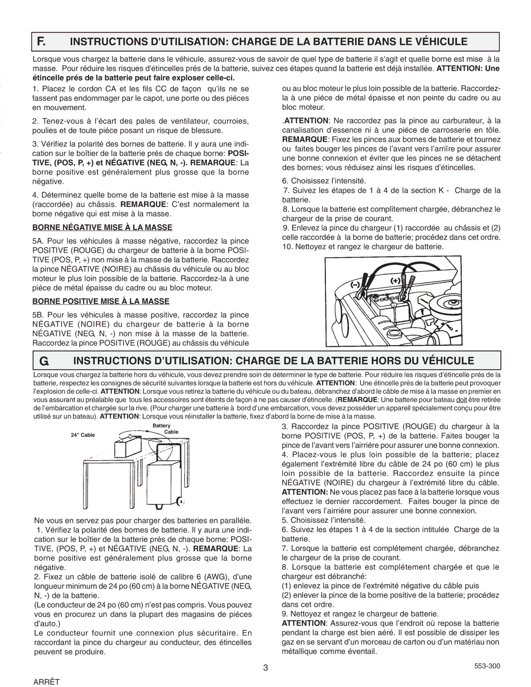 Schumacher SF 2001, SF 6030, SF 4020, SF 4022 owner manual Borne Négative Mise À LA Masse, Borne Positive Mise À LA Masse 