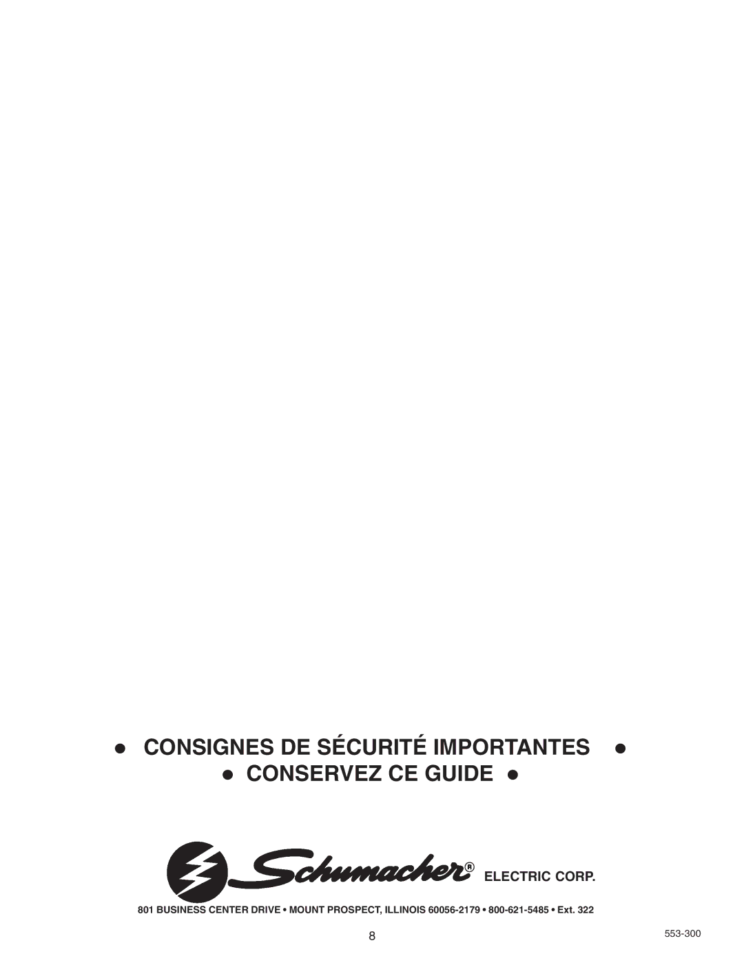 Schumacher SF 6030, SF 4020, SF 4022, SF 2001 owner manual Consignes DE Sécurité Importantes Conservez CE Guide 