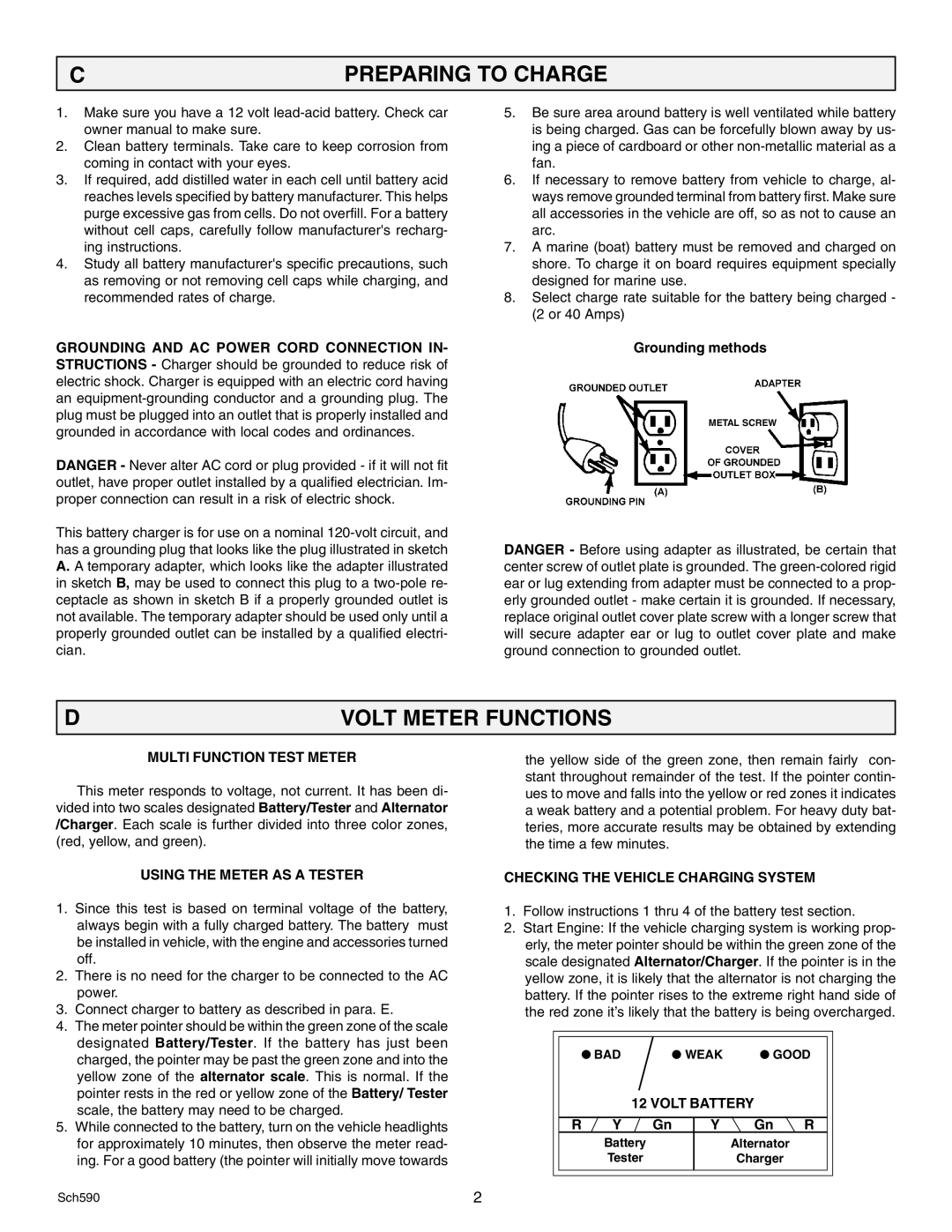 Schumacher SF-6242A, SE-6242A owner manual Preparing to Charge, Volt Meter Functions 