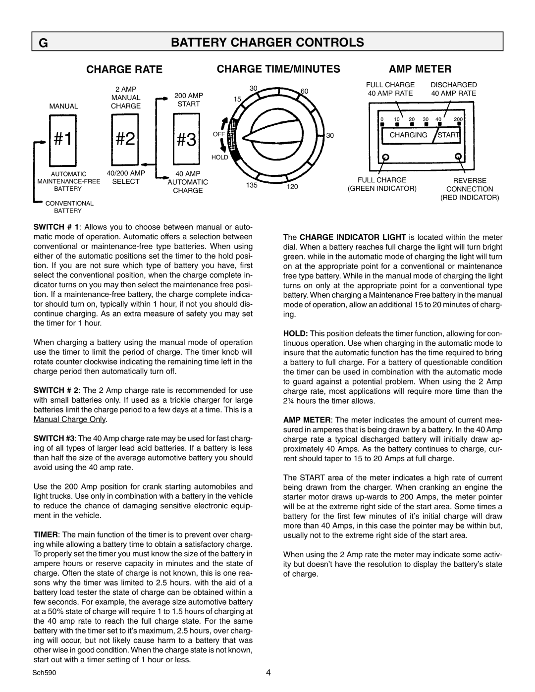 Schumacher SF-6242A, SE-6242A owner manual Battery Charger Controls, Charge TIME/MINUTES AMP Meter 