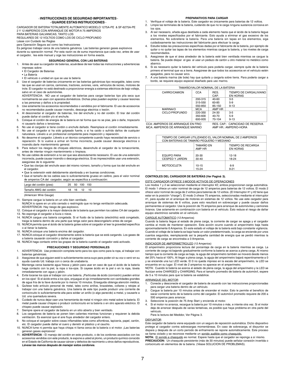 Schumacher 1275A-PE Seguridad General CON LAS Baterias, Precauciones Y Seguridad Personales, Preparativos Para Cargar 