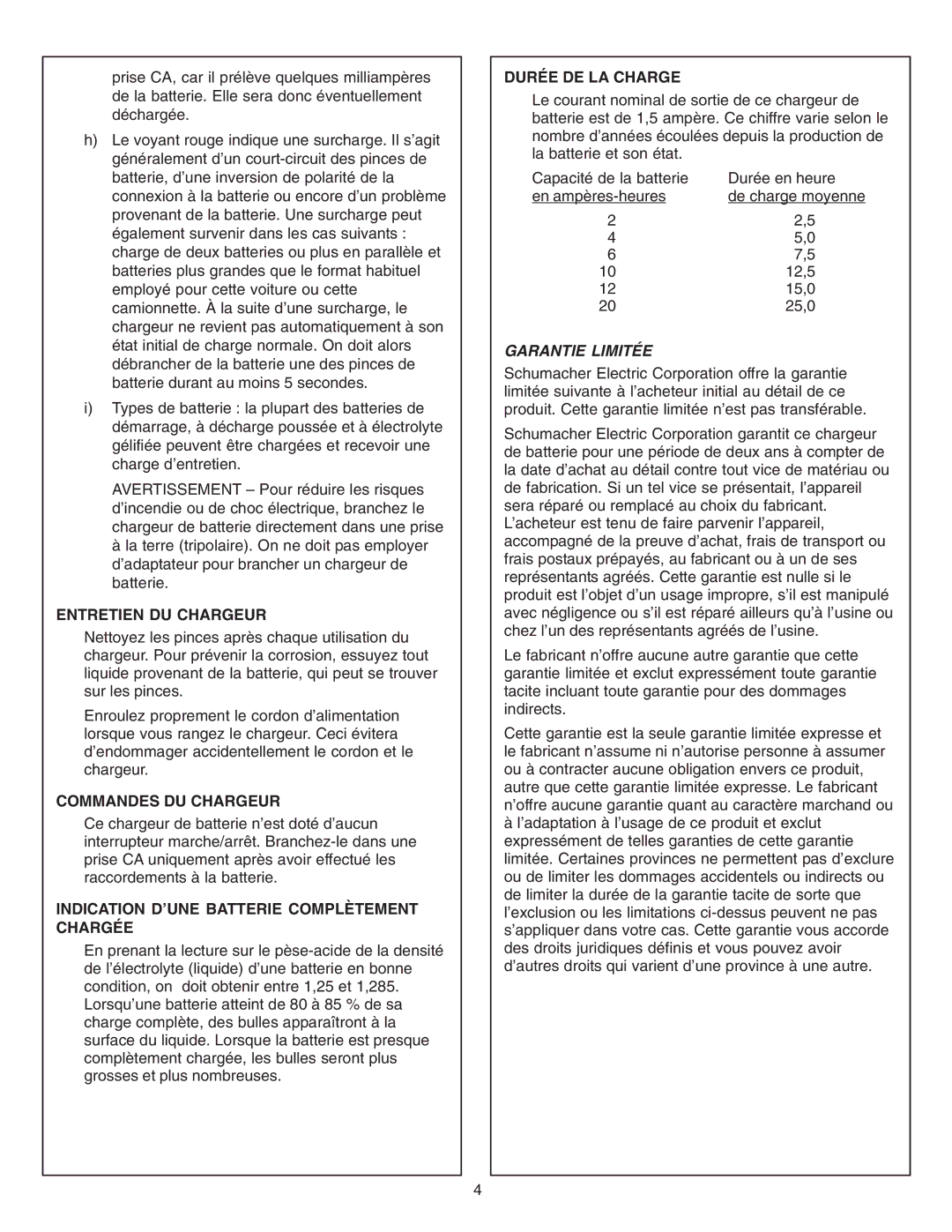 Schumacher SFM-1562A Entretien DU Chargeur, Commandes DU Chargeur, Indication D’UNE Batterie Complètement Chargée 