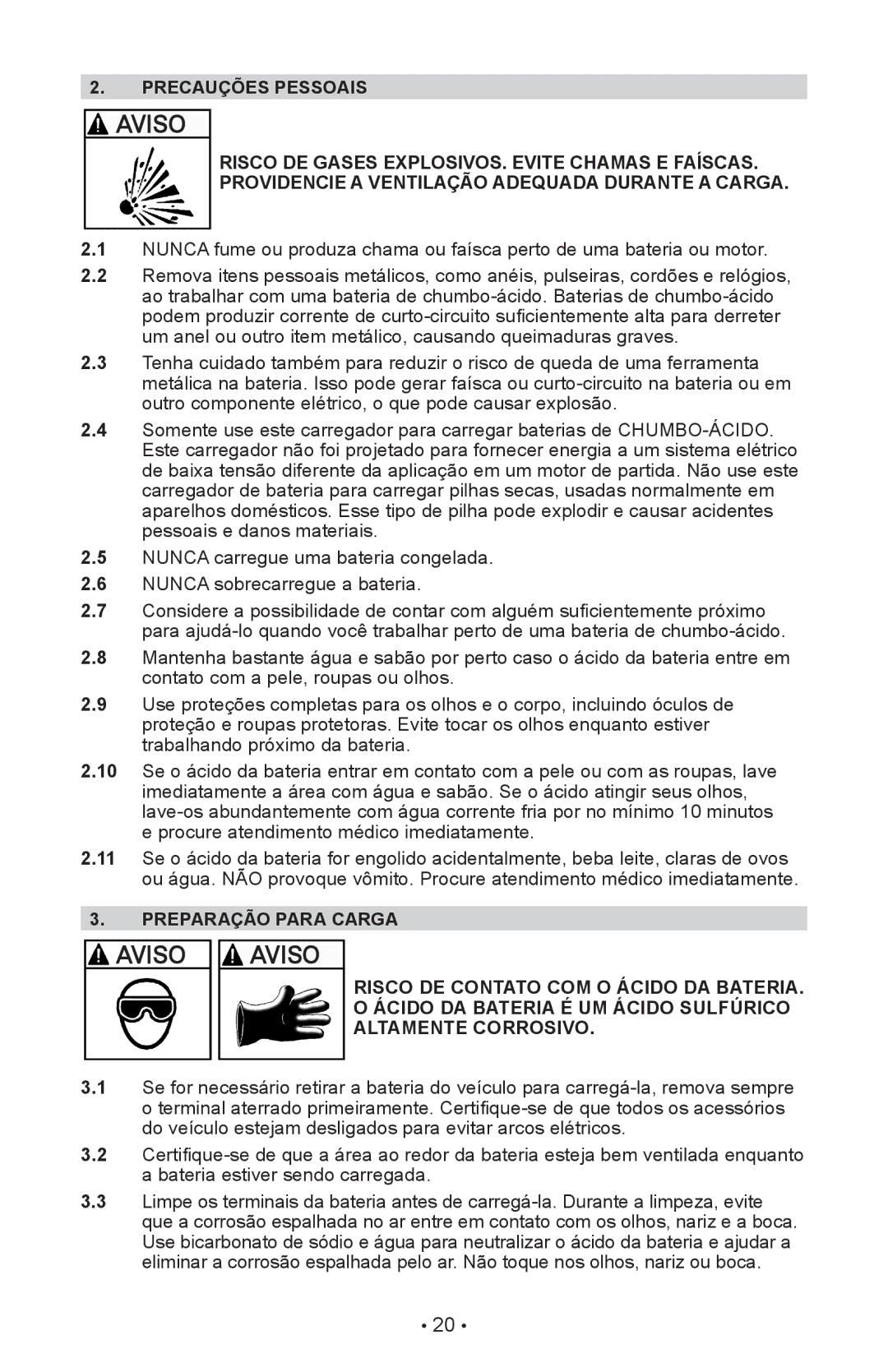 Schumacher SI-82-6 owner manual Precauções Pessoais, Preparação Para Carga 