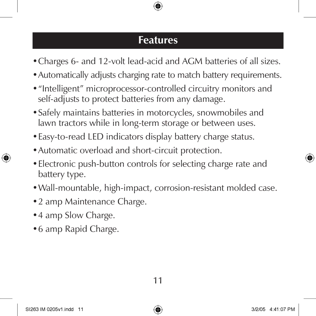 Schumacher SI263 manual Features 