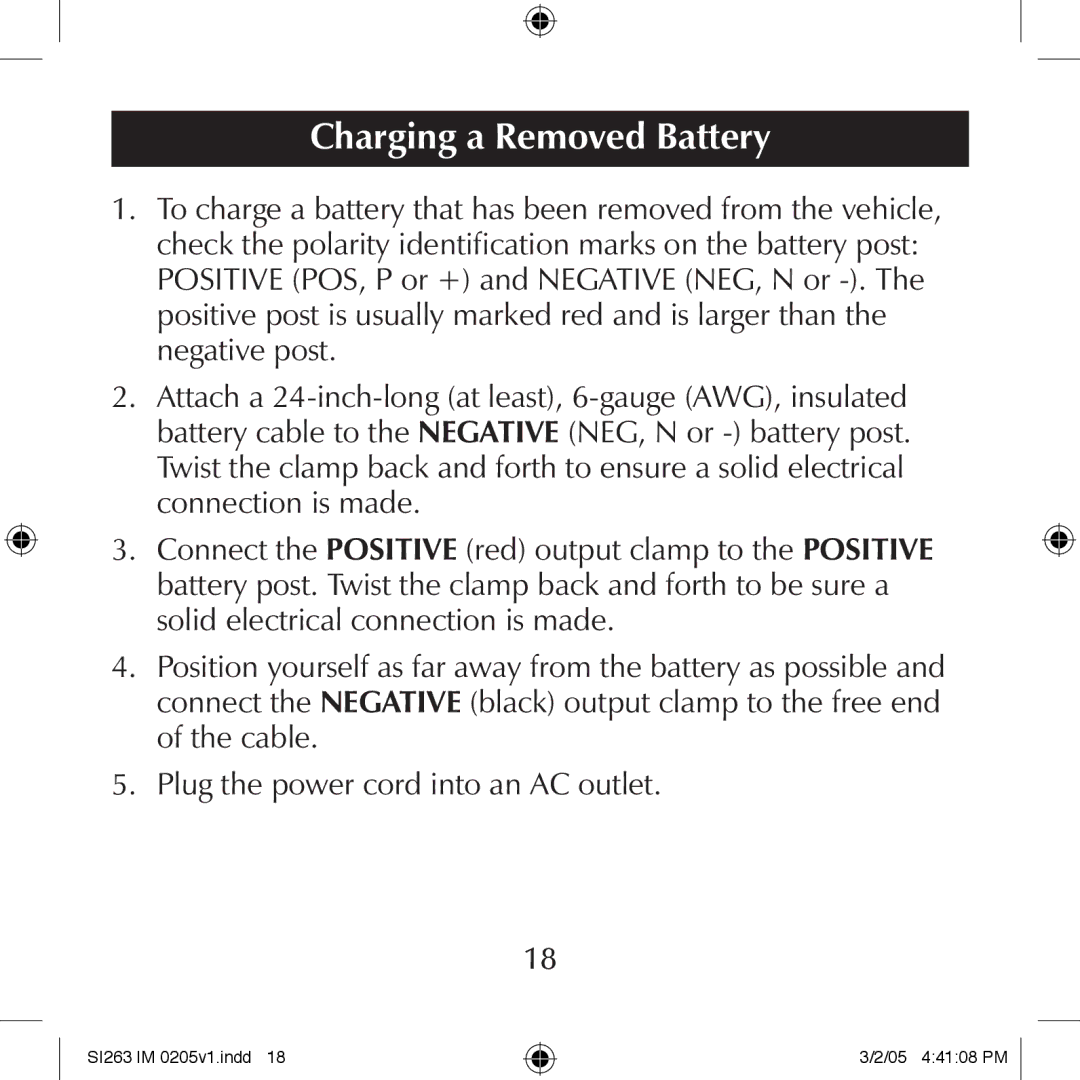 Schumacher SI263 manual Charging a Removed Battery 