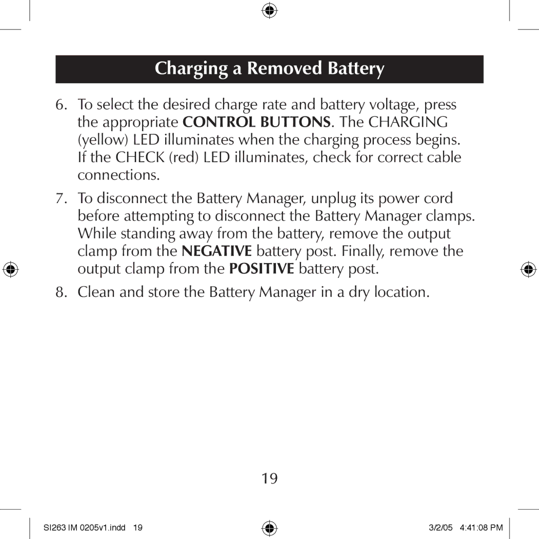 Schumacher SI263 manual Charging a Removed Battery 