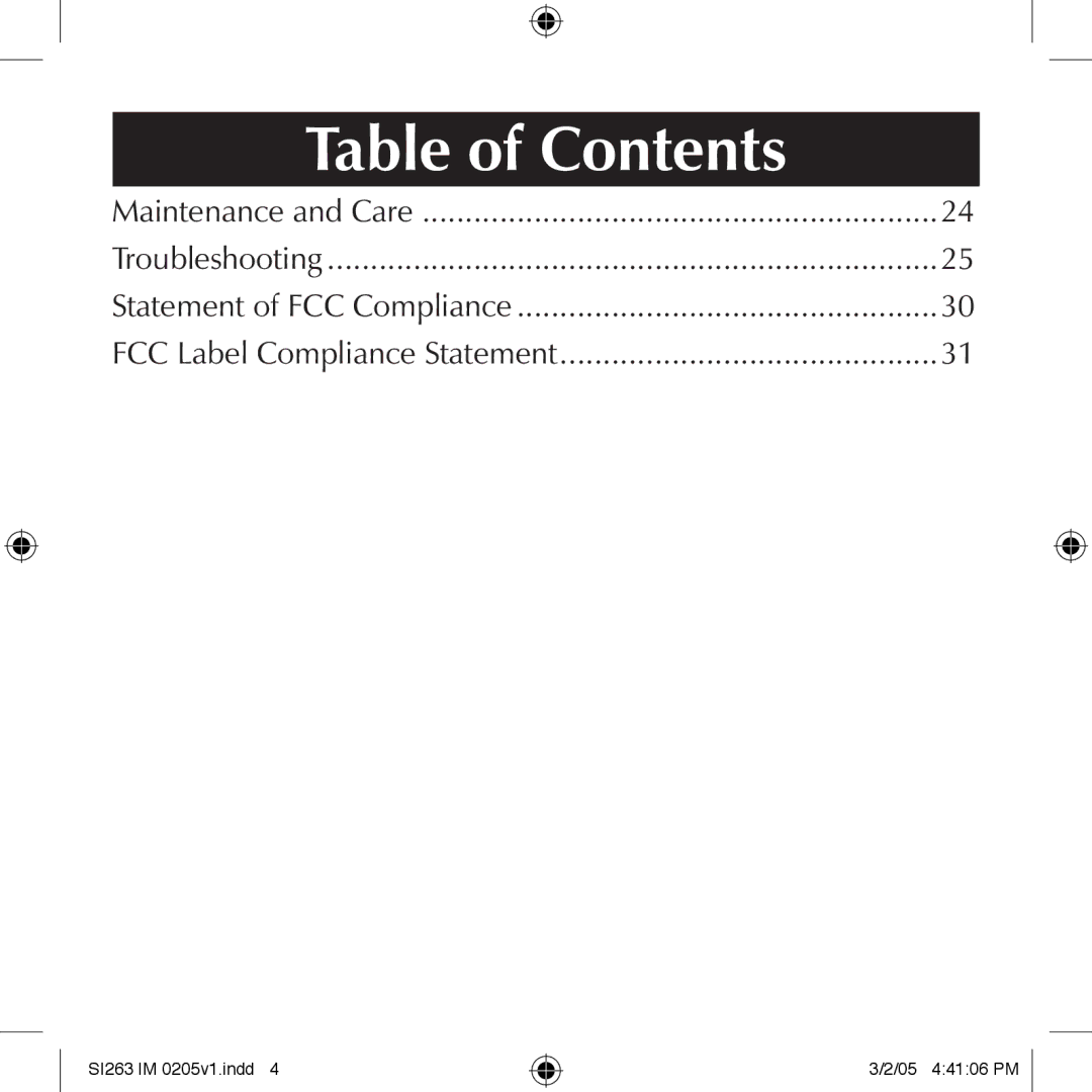 Schumacher SI263 manual Table of Contents 