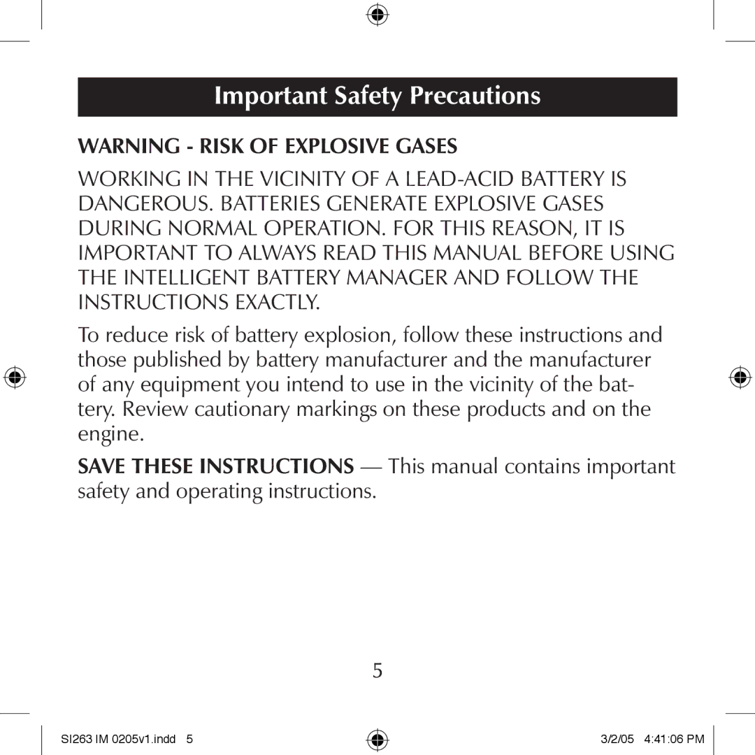 Schumacher SI263 manual Important Safety Precautions 