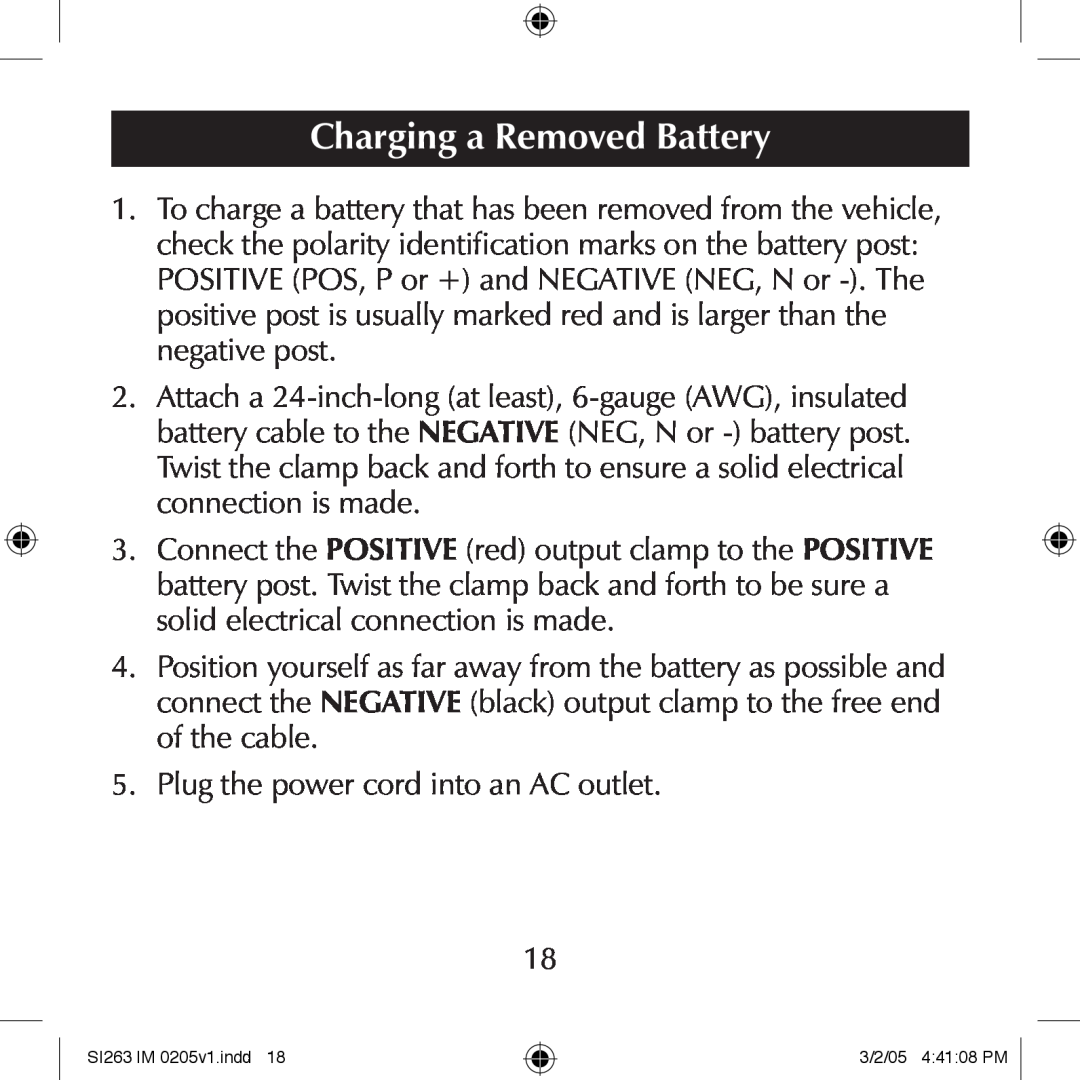 Schumacher SI263 manual Charging a Removed Battery 