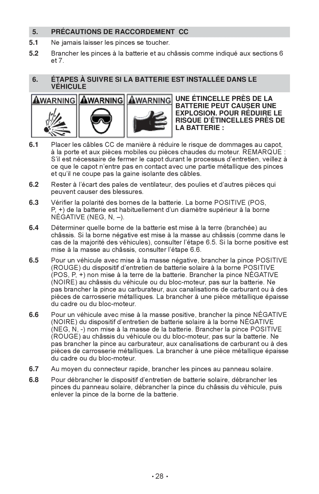 Schumacher SP-200 owner manual Précautions DE Raccordement CC 