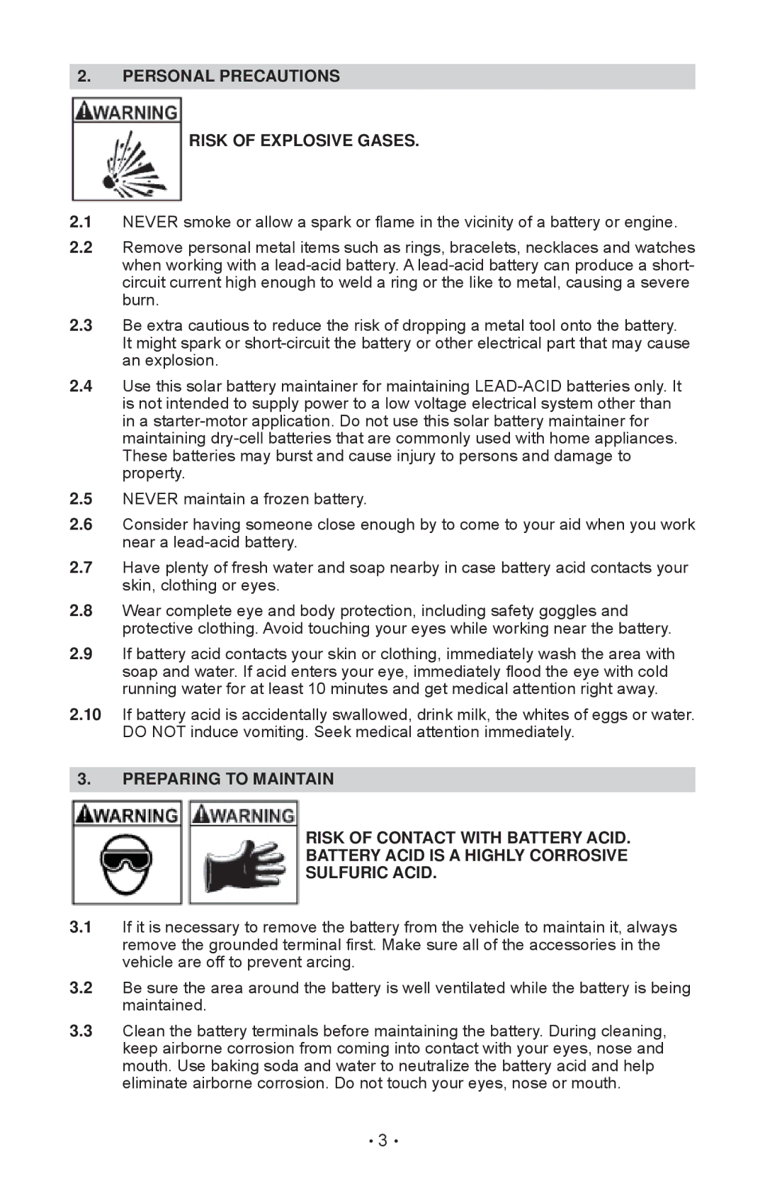 Schumacher SP-200 owner manual Personal Precautions Risk of Explosive Gases 