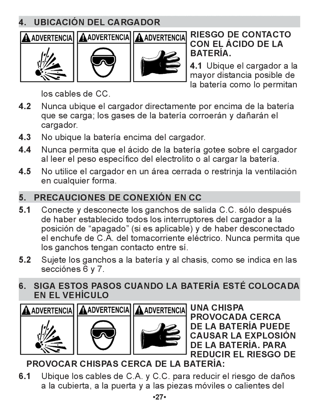 Schumacher SP1 owner manual Precauciones DE Conexión EN CC 