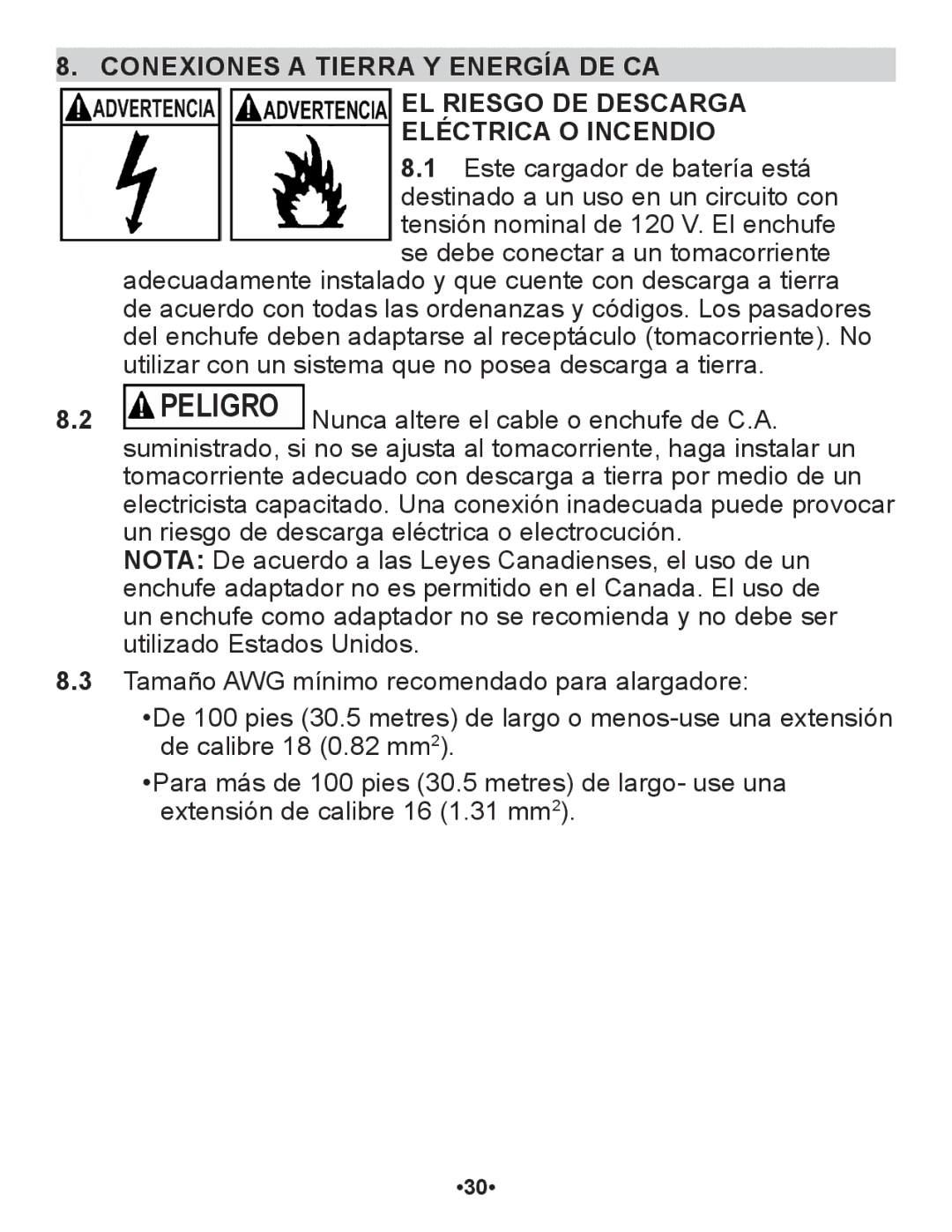 Schumacher SP1 owner manual Conexiones a tierra y energía de CA, EL Riesgo DE Descarga Eléctrica O Incendio 