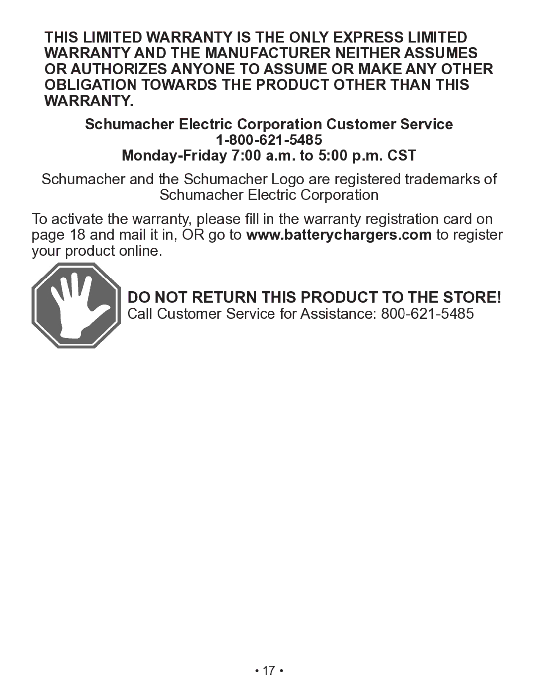 Schumacher SP2 owner manual Do not Return this Product to the Store 