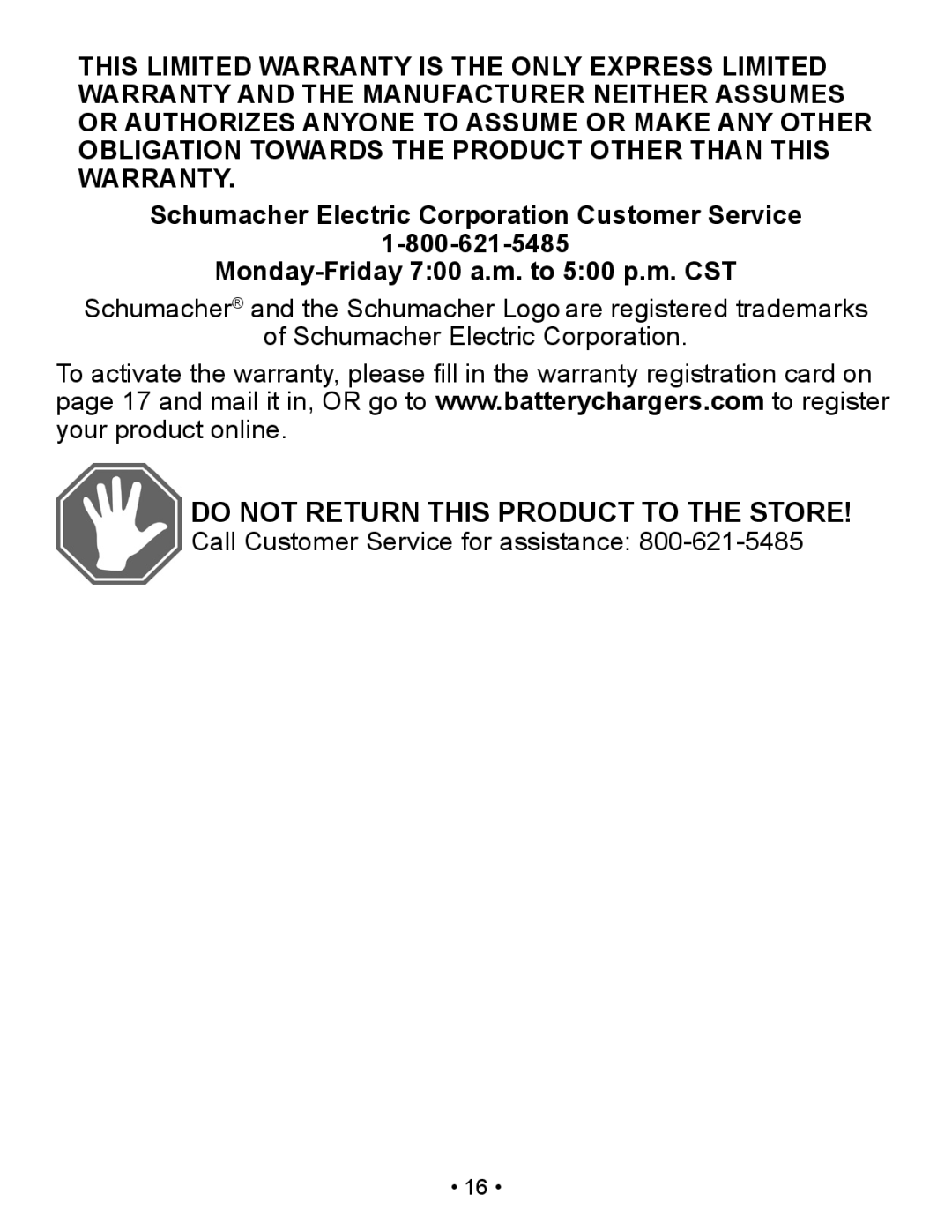 Schumacher SP2 owner manual Do not Return this Product to the Store 