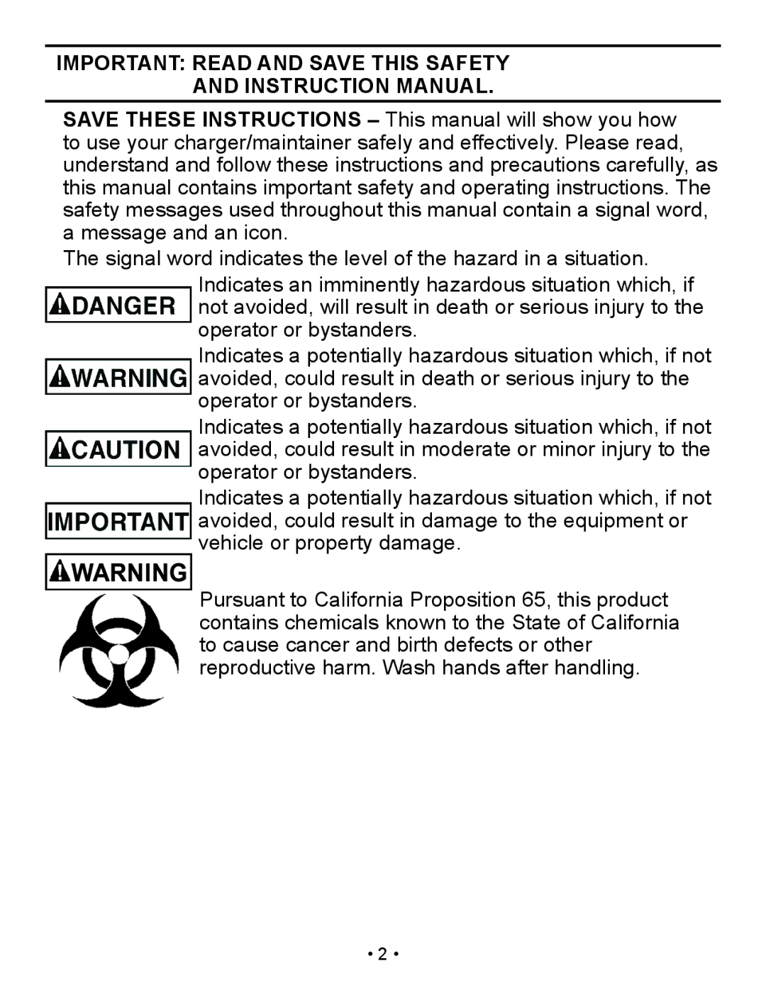 Schumacher SP2 owner manual Important Read and Save this Safety 